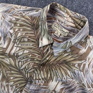 Tori Richard Aloha Palm Trees Print Camp Shirt Cotton Lawn Mens L Brown Hawaiian